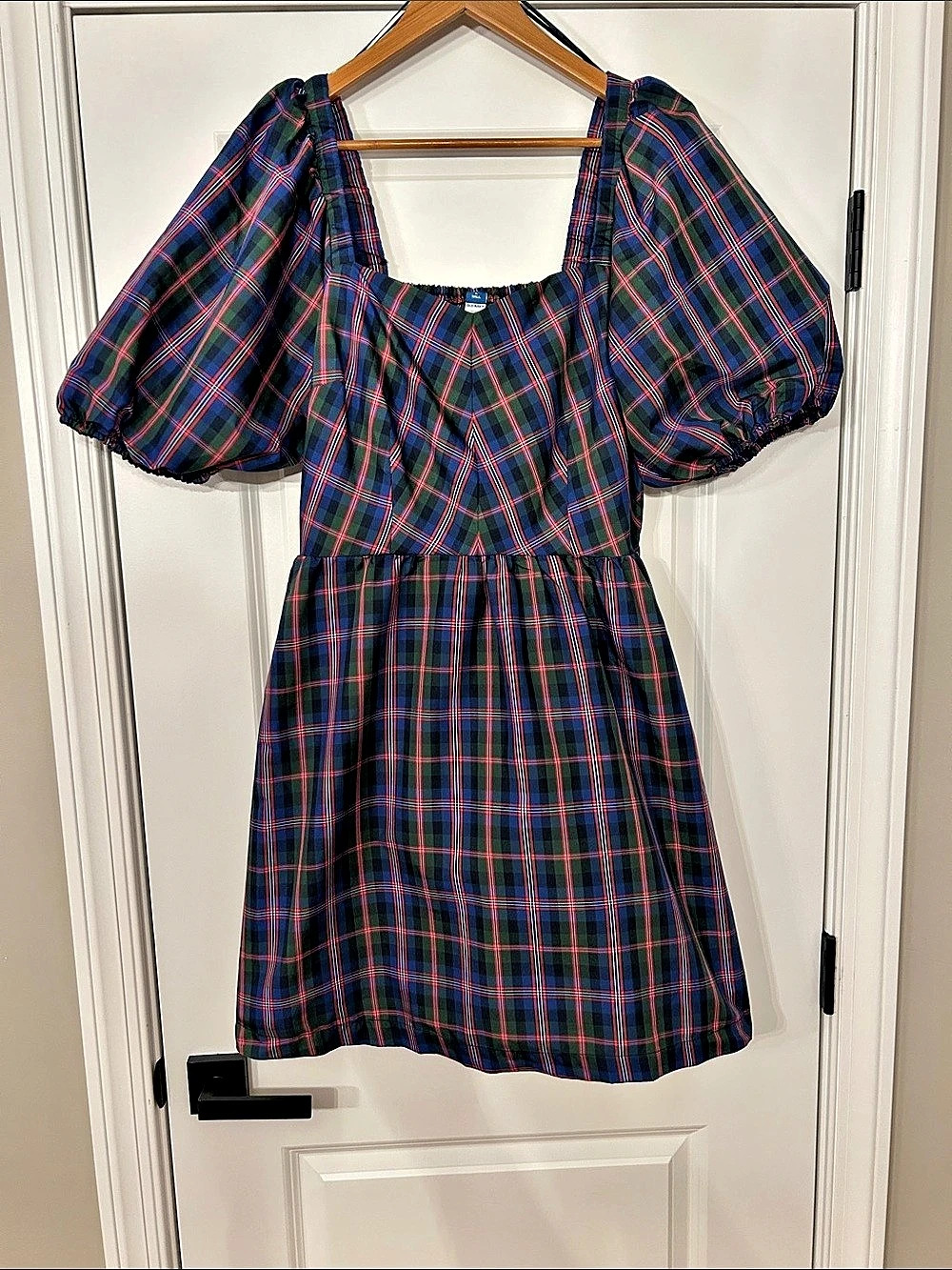 Old Navy Puff-Sleeve Plaid Fit & Flare Taffeta Mini Dress Large Tall